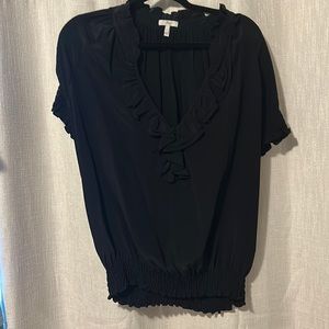 Joie black silk ruffle blouse